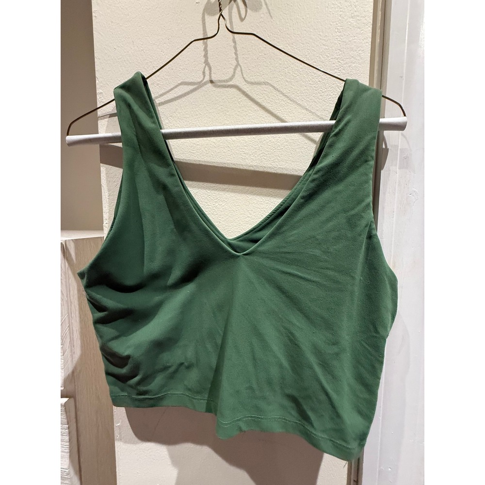 Carbon38 Womens V-Neck Sports Bra Olive Green Activewear Crop Top Size L